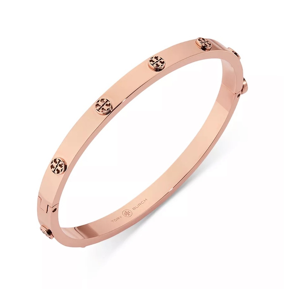 Tory Burch Thin‎ Icon Hinge Bracelet Logo Bangle Size Medium Rose Gold